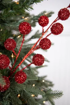 26” Red Glitter Tinsel Ball Spray