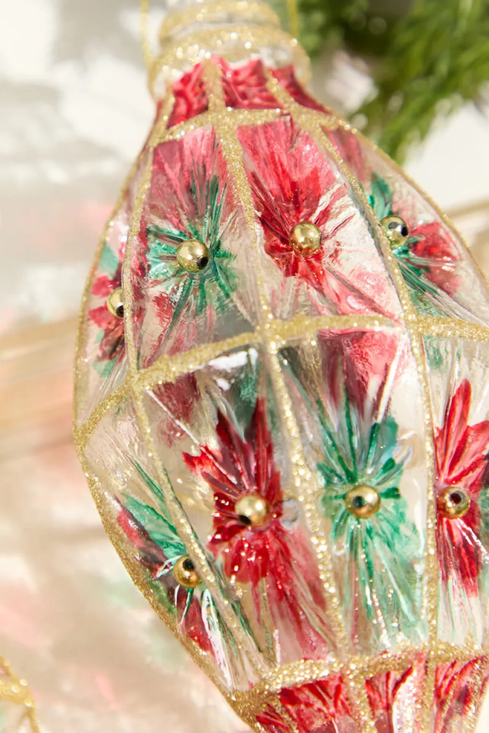 4"-6" Red/Green Faceted Glass Ball/Finial Ornament