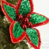 22" Red Green Sequin Poinsettia Stem