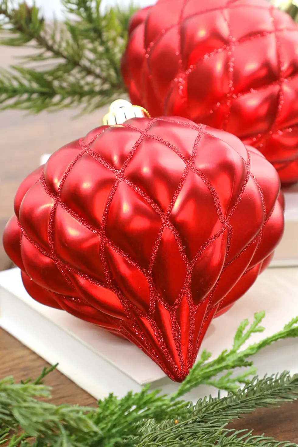 6” Red Matte Diamond - Onion Finial - Set of 2
