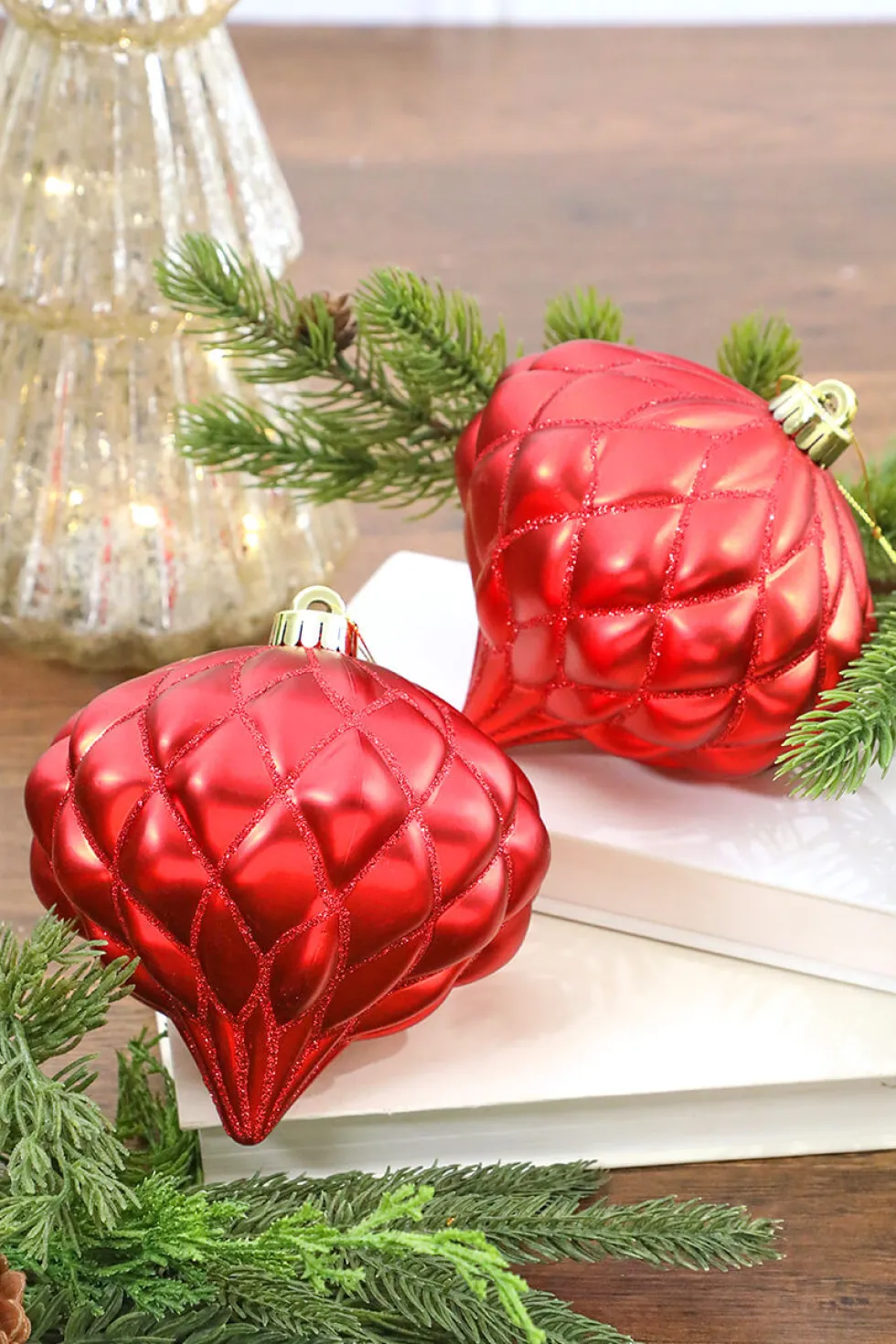 6” Red Matte Diamond - Onion Finial - Set of 2