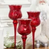 Red Mercury Glass Candle Holders - Set of 3