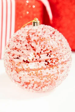 4" Red Sequin Iced Ball Ornament