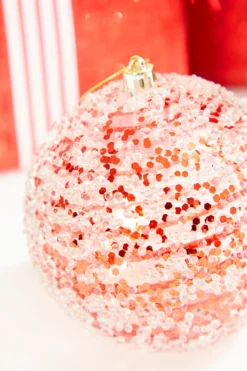 4" Red Sequin Iced Ball Ornament