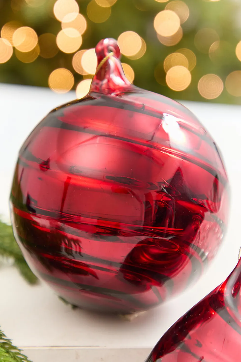 5" - 8" Red Swirl Blown Glass Ornament