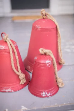 Red Tin Bells - Set of 3