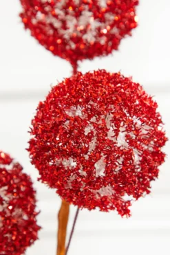 18" Red Tinsel Ball Pick