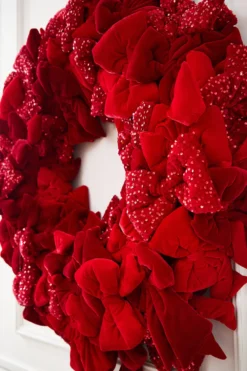 42" Red Velvet Sequin Bow Wreath
