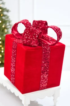 16" Red Velvet Sequin Gift Box