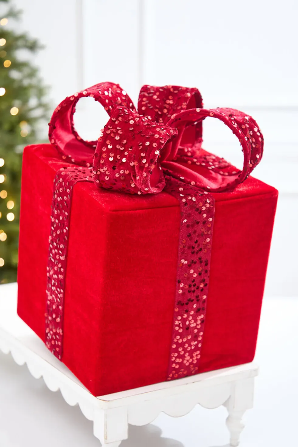 16" Red Velvet Sequin Gift Box
