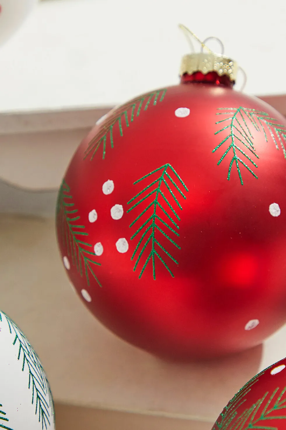 5" Red/White Christmas Ball Ornaments - Set of 6