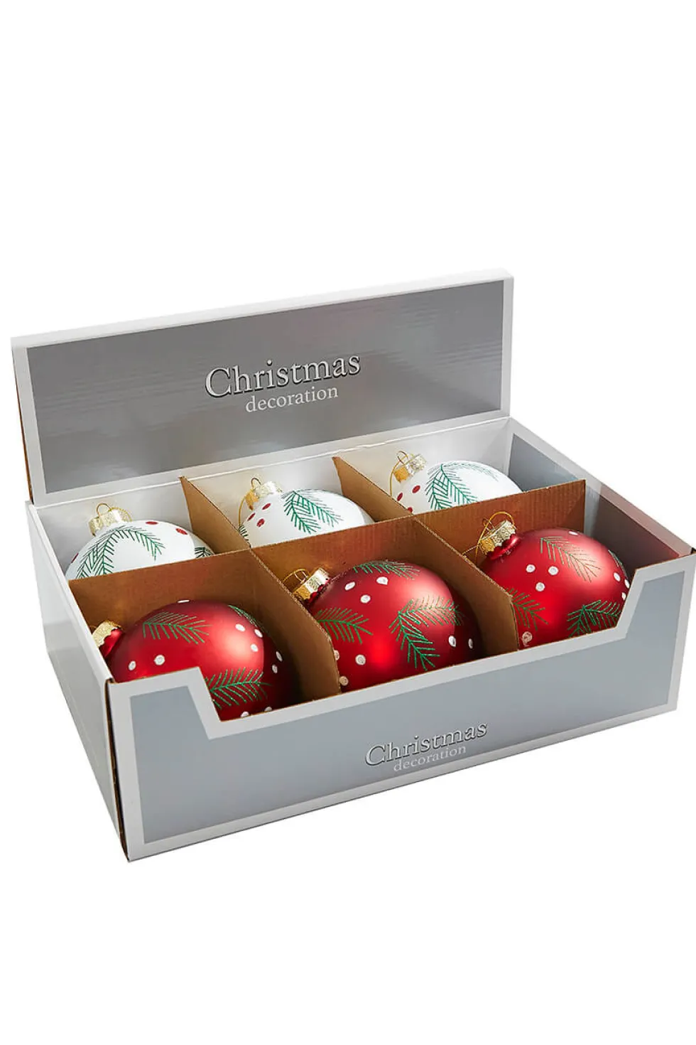 5" Red/White Christmas Ball Ornaments - Set of 6