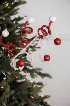 23” Red & White Glitter Curly Ball Stem