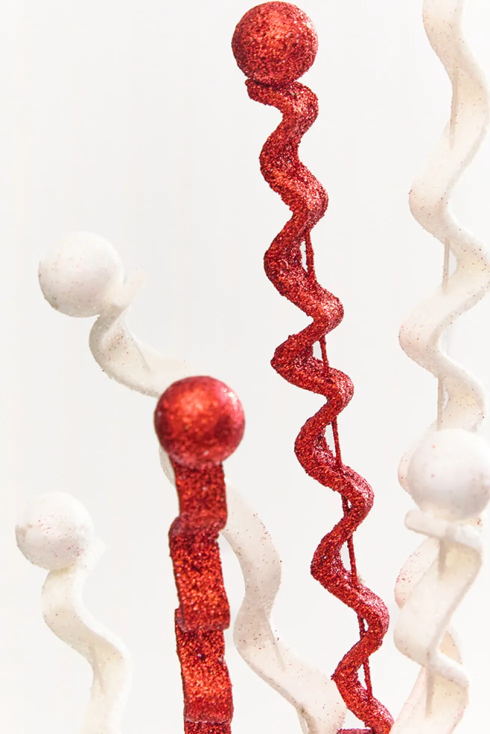 33" Red & White Glitter Curly Spray