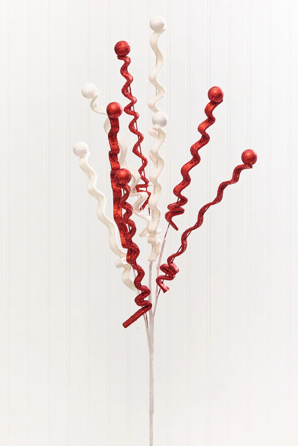 33" Red & White Glitter Curly Spray