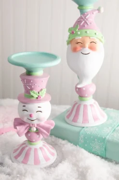 12” Resin Candy Santa Candle Stand - Peppermint