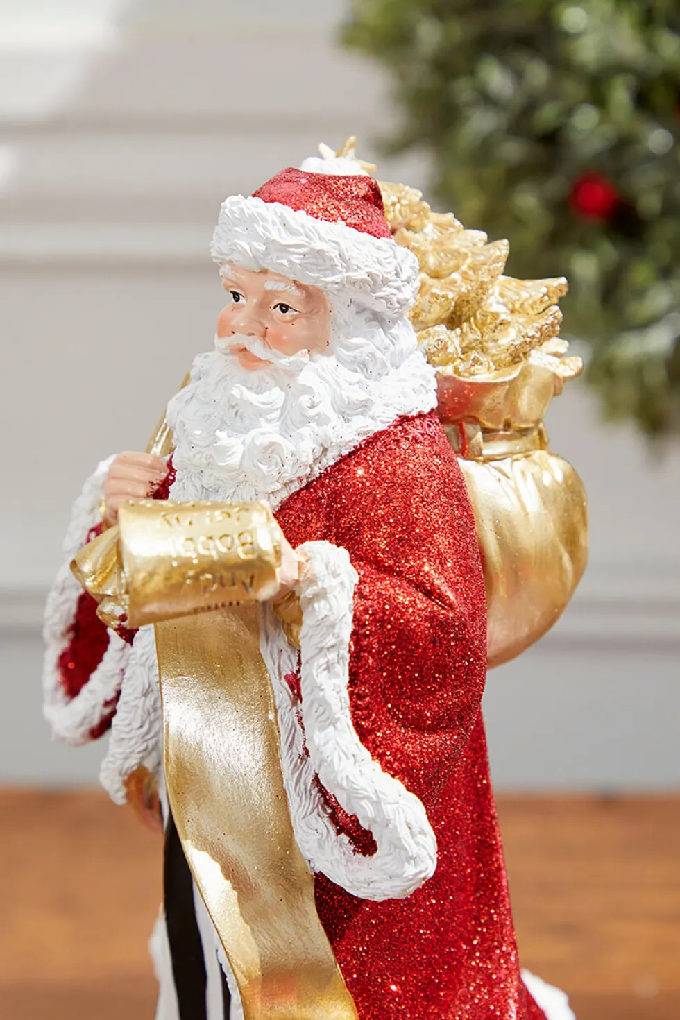 11" Resin Elegant Santa with Sack/List
