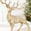 22" Resin Glitter Standing Champagne Leaf Deer