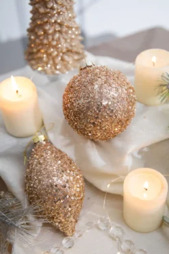 4” Rose Gold Drop/Ball Glass Ornament