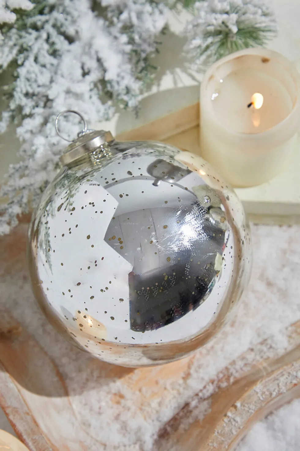 6" Round Antique Silver Mercury Glass Ball Ornament