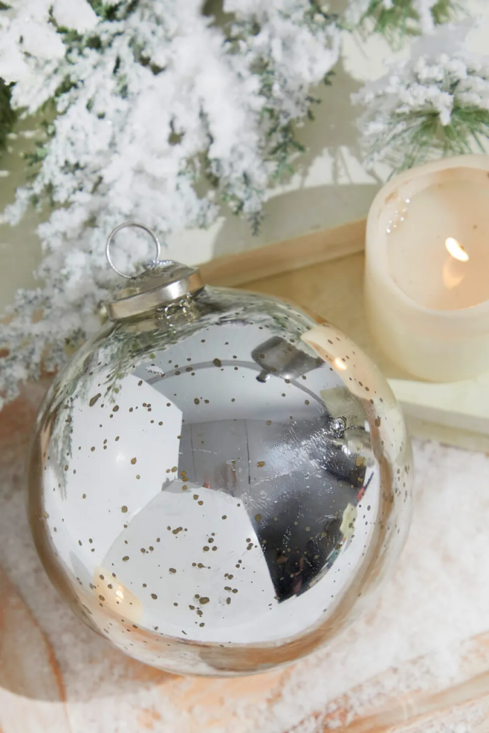 5" Round Antique Silver Mercury Glass Ball Ornament