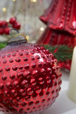 5" Round Hobnail Ruby Mercury Glass Ornament