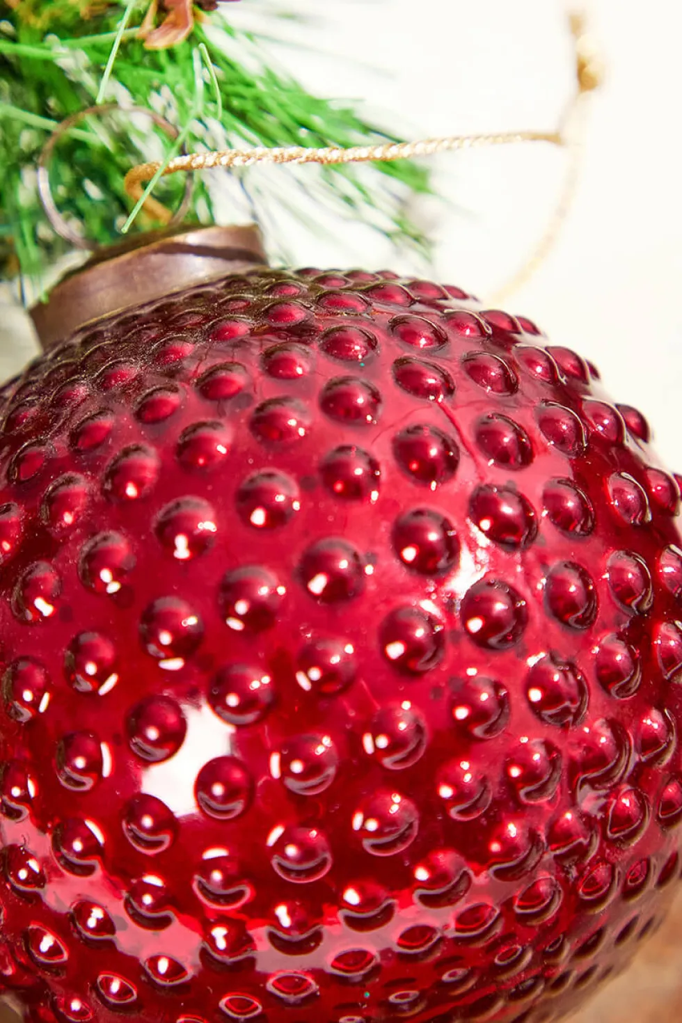 4" Round Hobnail Ruby Mercury Glass Ornament
