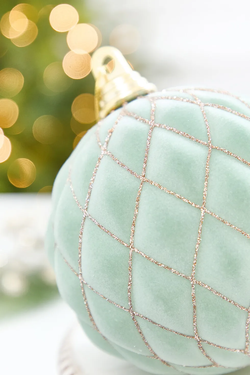 6" Sage & Gold Glitter Flocked Ball Ornament