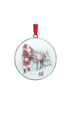 5.75” Santa and Animal Disc Ornament