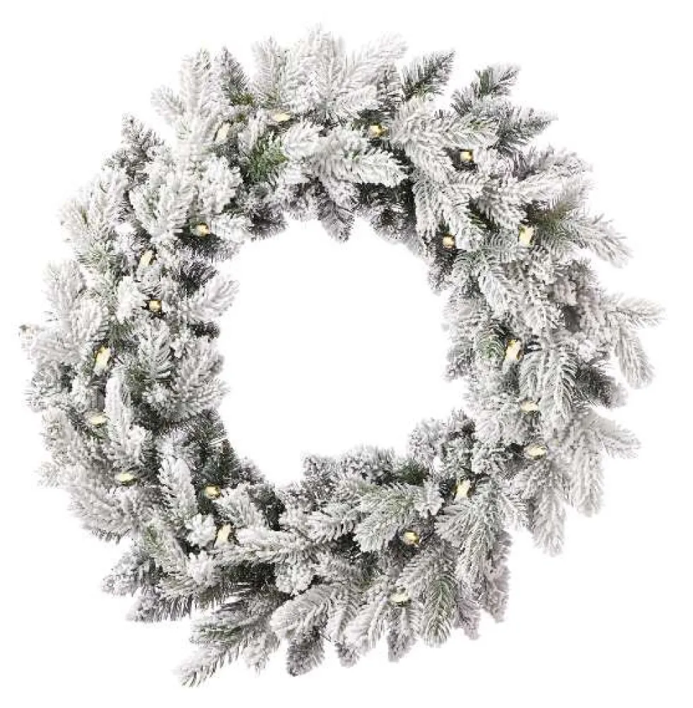 24" Shadow Woods Flocked Spruce Wreath with Warm White LED Lights