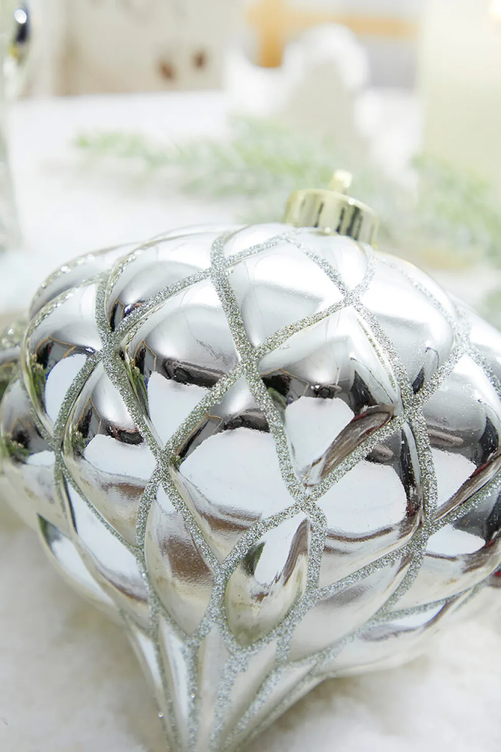 6” Shiny Diamond, Champagne Onion Finial Ornament - Box of 2