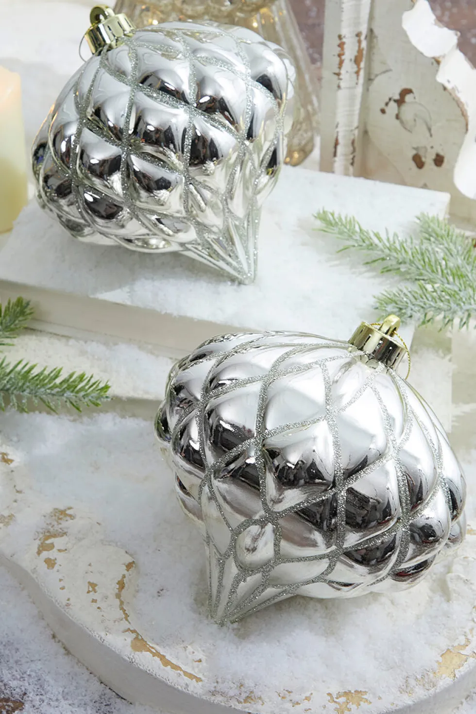 6” Shiny Diamond, Champagne Onion Finial Ornament - Box of 2