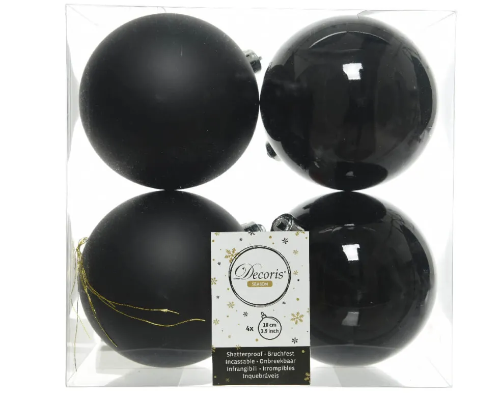 3.9” Shiny/Matte Black Shatterproof Ornaments - Set of 4