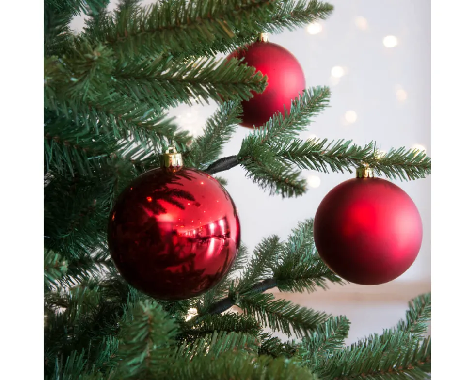 3.9” Shiny/Matte Christmas Red Shatterproof Ornaments - Set of 4