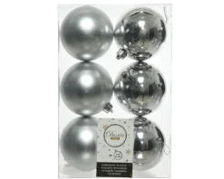 3.1” Shiny/Matte Silver Shatterproof Ornaments - Set of 6