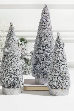 Silver Bottle Brush Trees - Set of 3