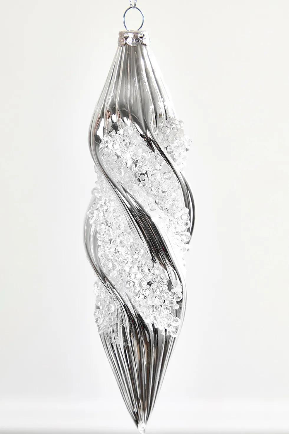 7"- 8" Silver Glass Drop Ornament