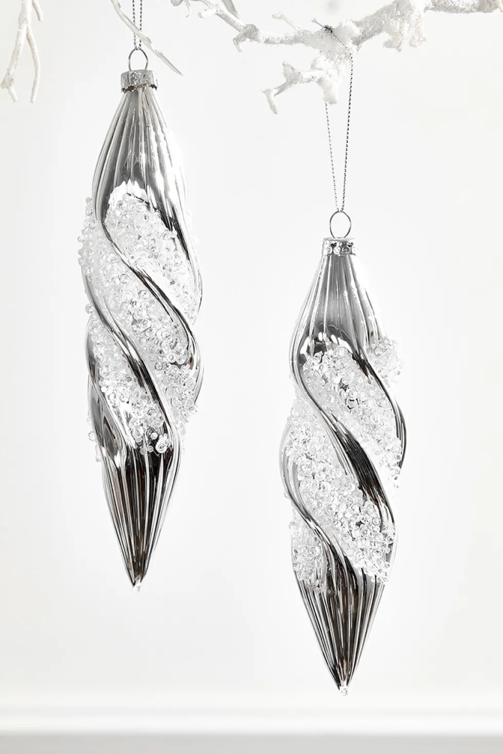7"- 8" Silver Glass Drop Ornament