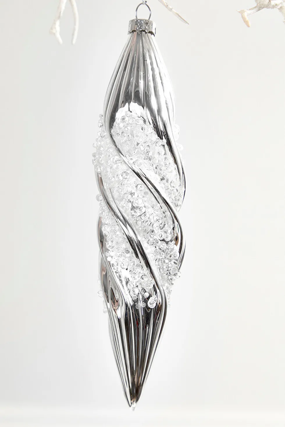 7"- 8" Silver Glass Drop Ornament