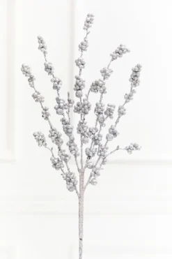 26" Silver Glitter Berries Spray