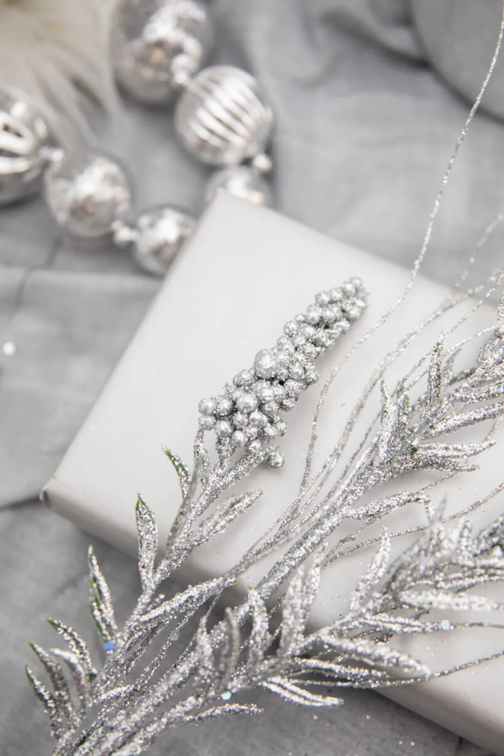 30” Silver Glitter Berry Spike/Twig Christmas Spray