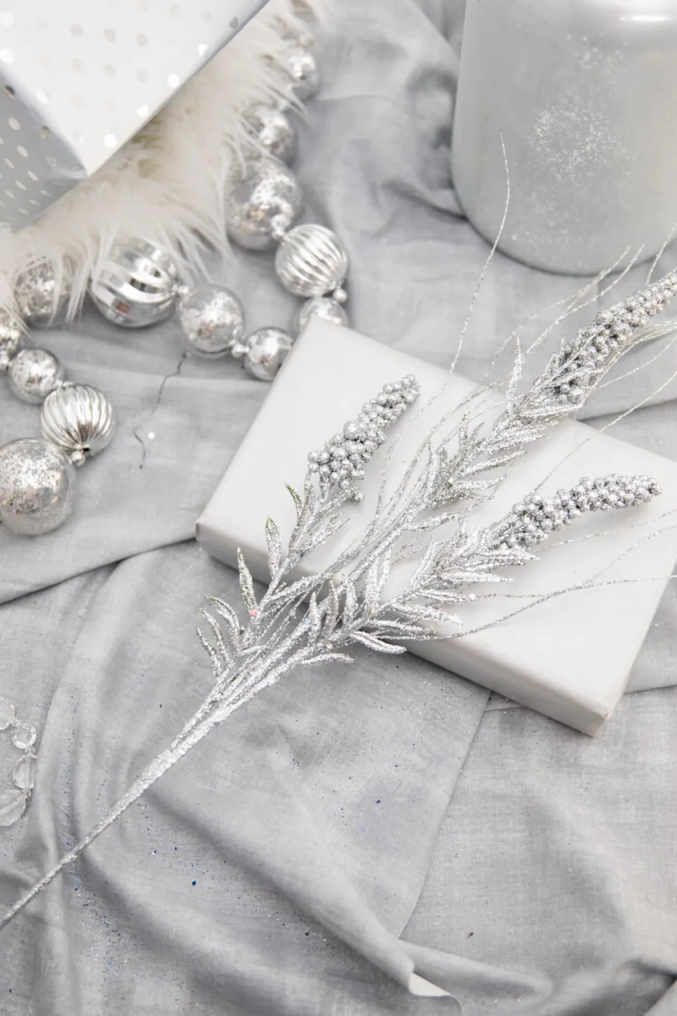 30” Silver Glitter Berry Spike/Twig Christmas Spray