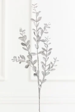 30" Silver Glitter Eucalyptus Spray