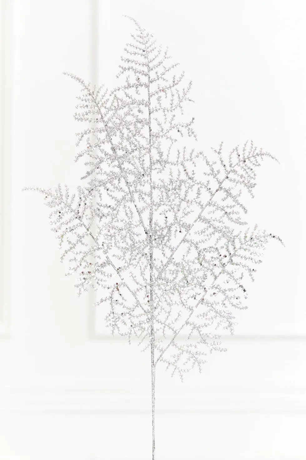 35" Silver Glitter Fern Spray