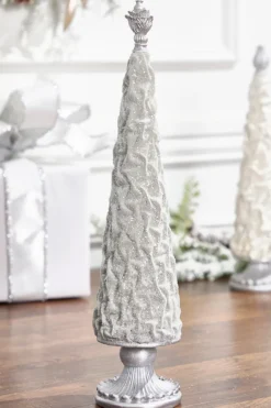 19" Silver Gray Flocked Resin Tree