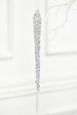 10" Silver Icicle Glass Ornament
