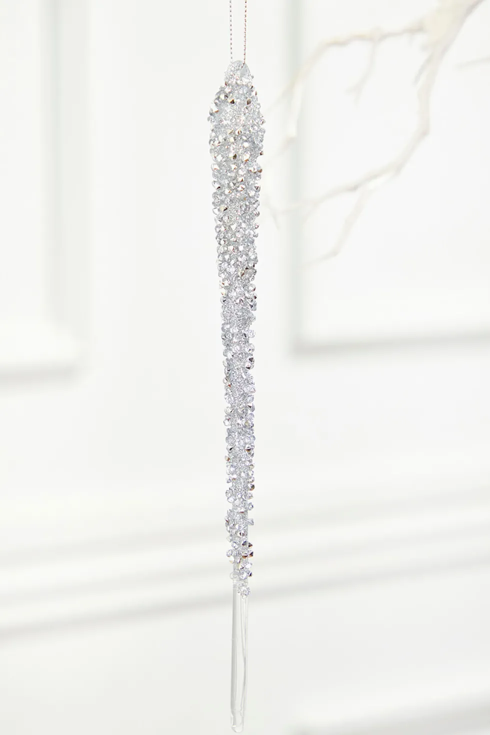 10" Silver Icicle Glass Ornament