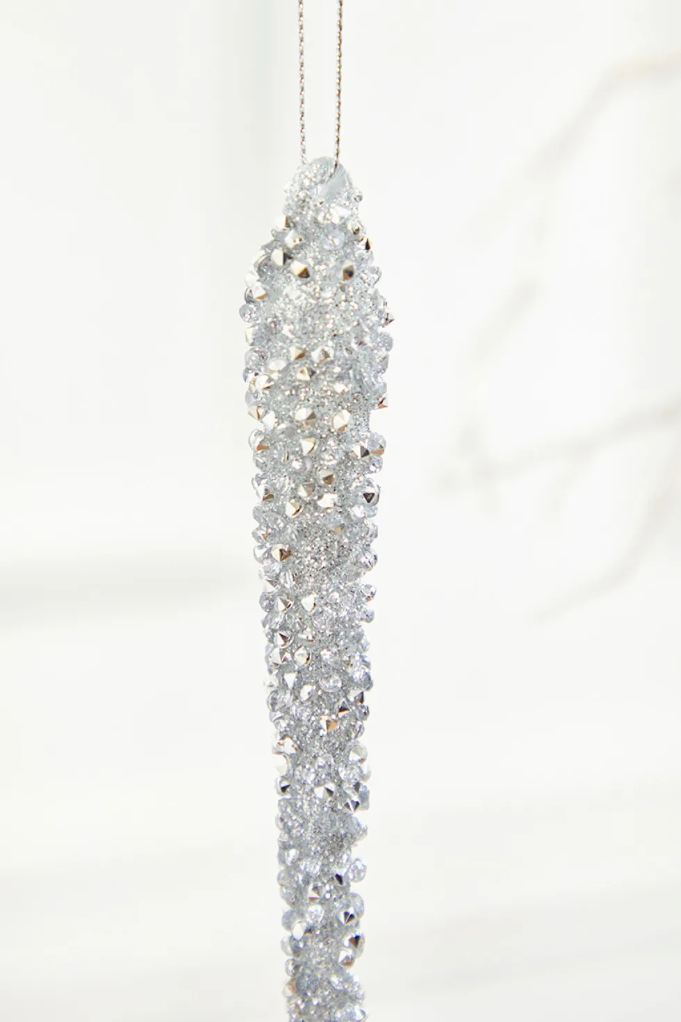10" Silver Icicle Glass Ornament