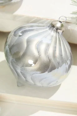 5"- 6" Silver Pearlescent Glass Ornament