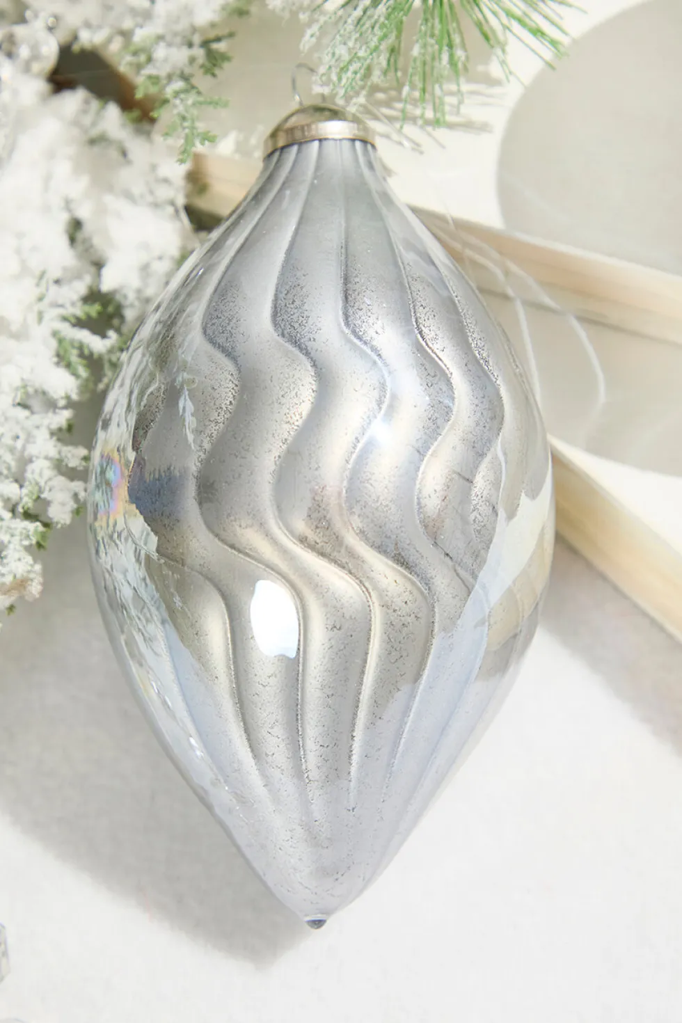 5"- 6" Silver Pearlescent Glass Ornament